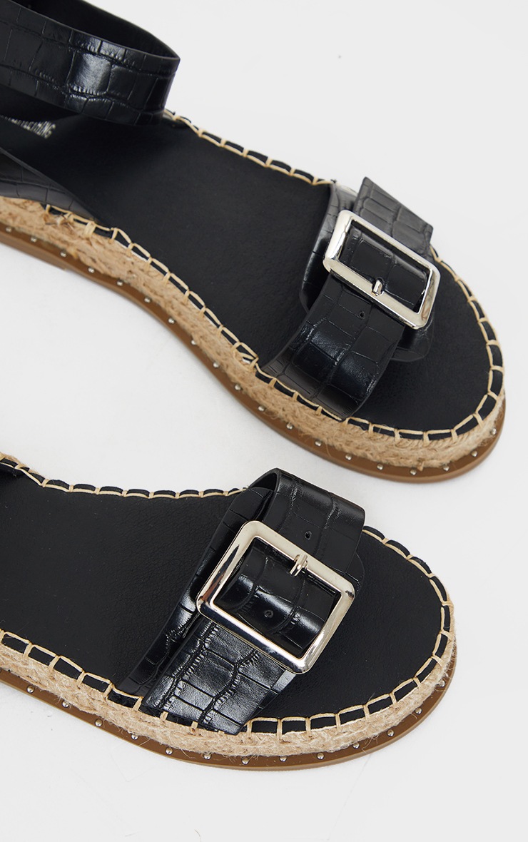 Black PU Croc Buckle Detail Espadrille Sandals image 3