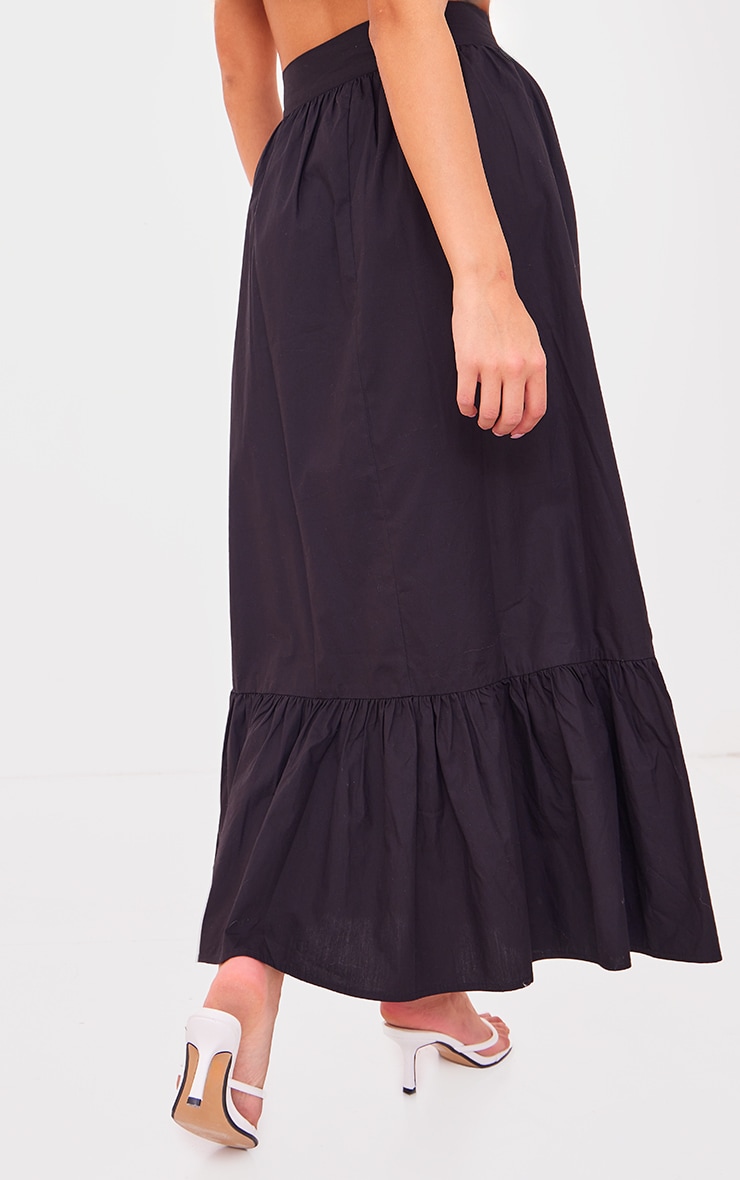 Black Cotton Poplin Bow Detail Maxi Skirt image 2