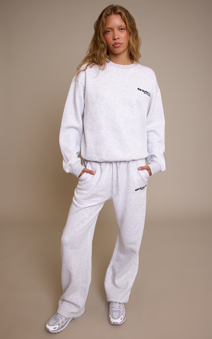 Ash Grey Wide Leg Boston Usa Embroidered Track Pants image 1
