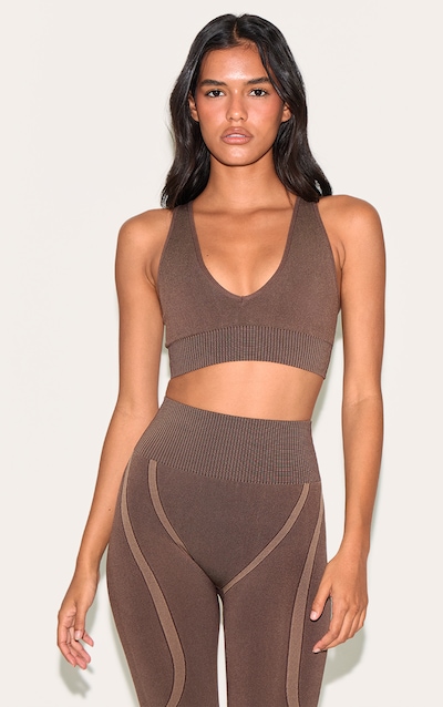 Chocolate Ribbed Seamless Sports Bra