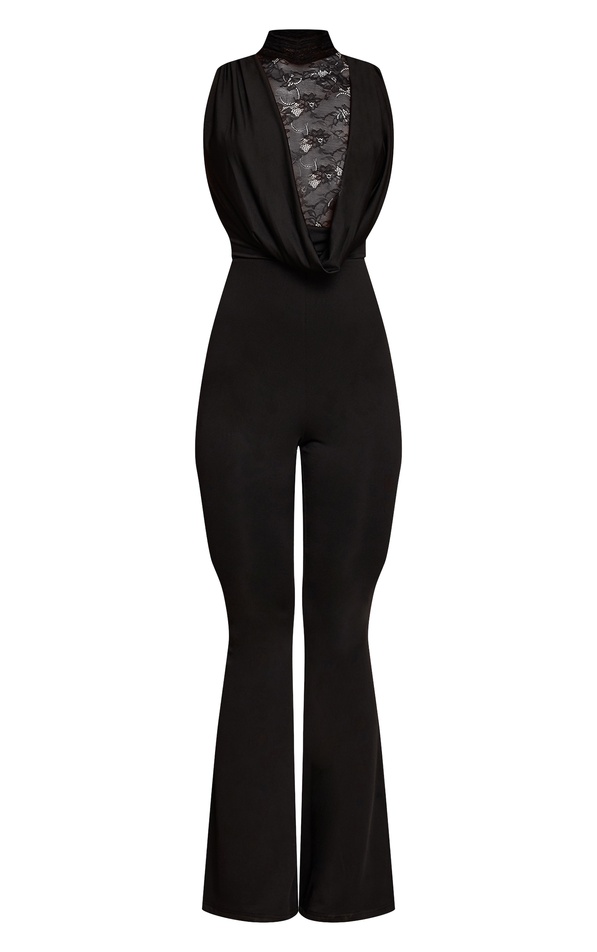 Black Soft Touch Cowl Neck Neck Lace Detail Jumpsuit image 5