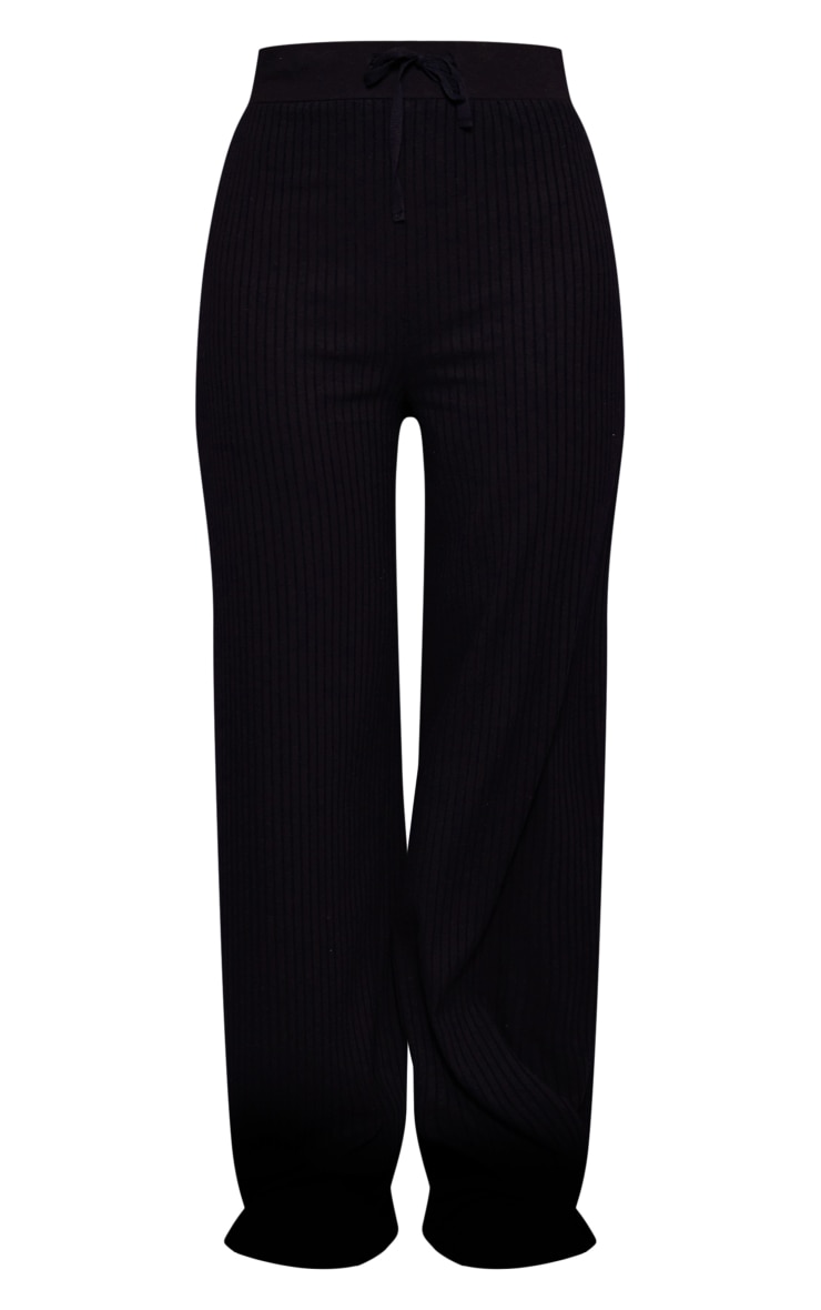 Black Heavy Rib Drawstring Wide Leg Trousers image 5
