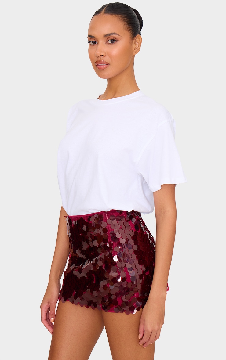 Burgundy Disc Sequin Mini Skirt image 4