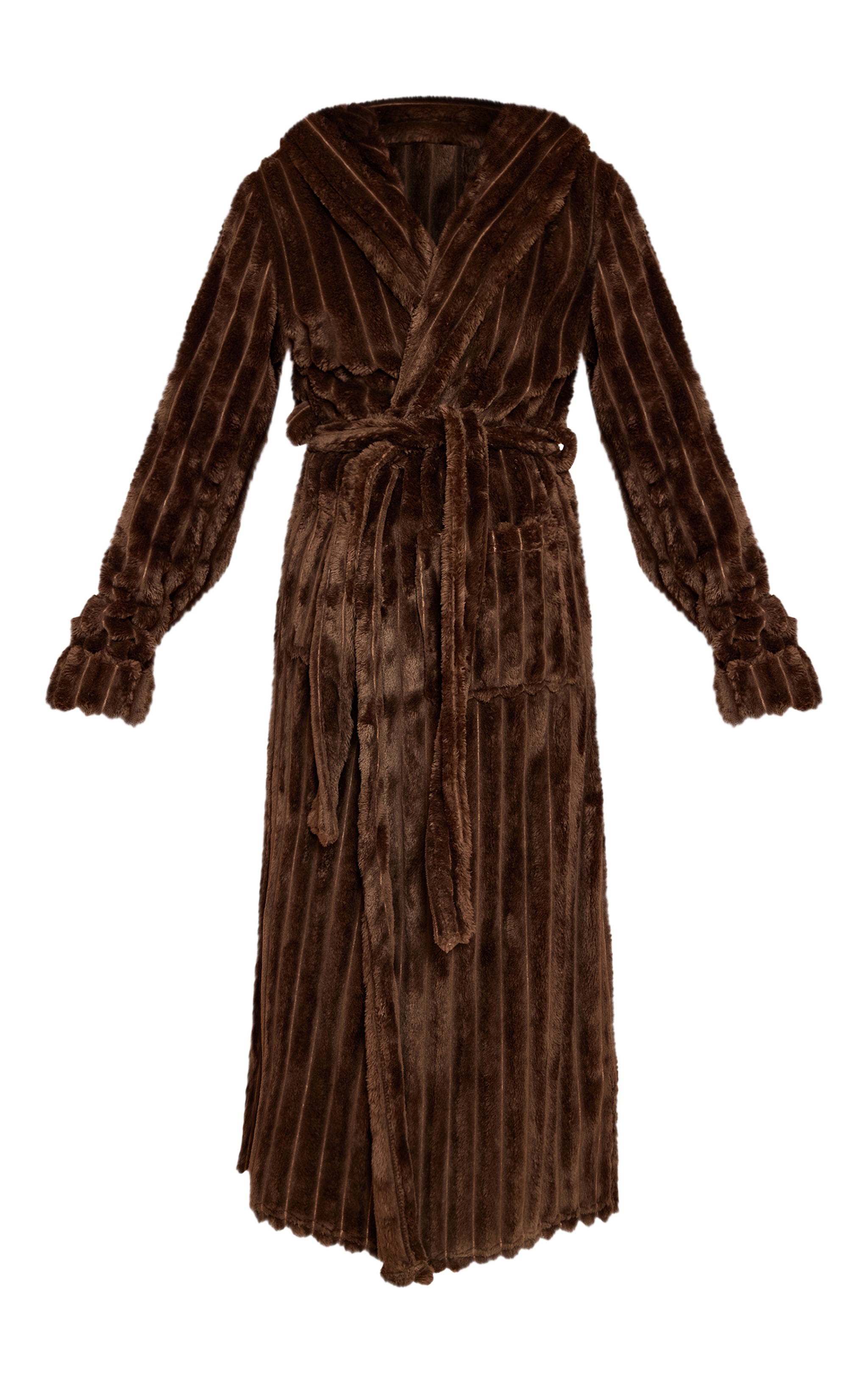 Chocolate Fleece Piping Detail Hooded Dressing Gown image 5