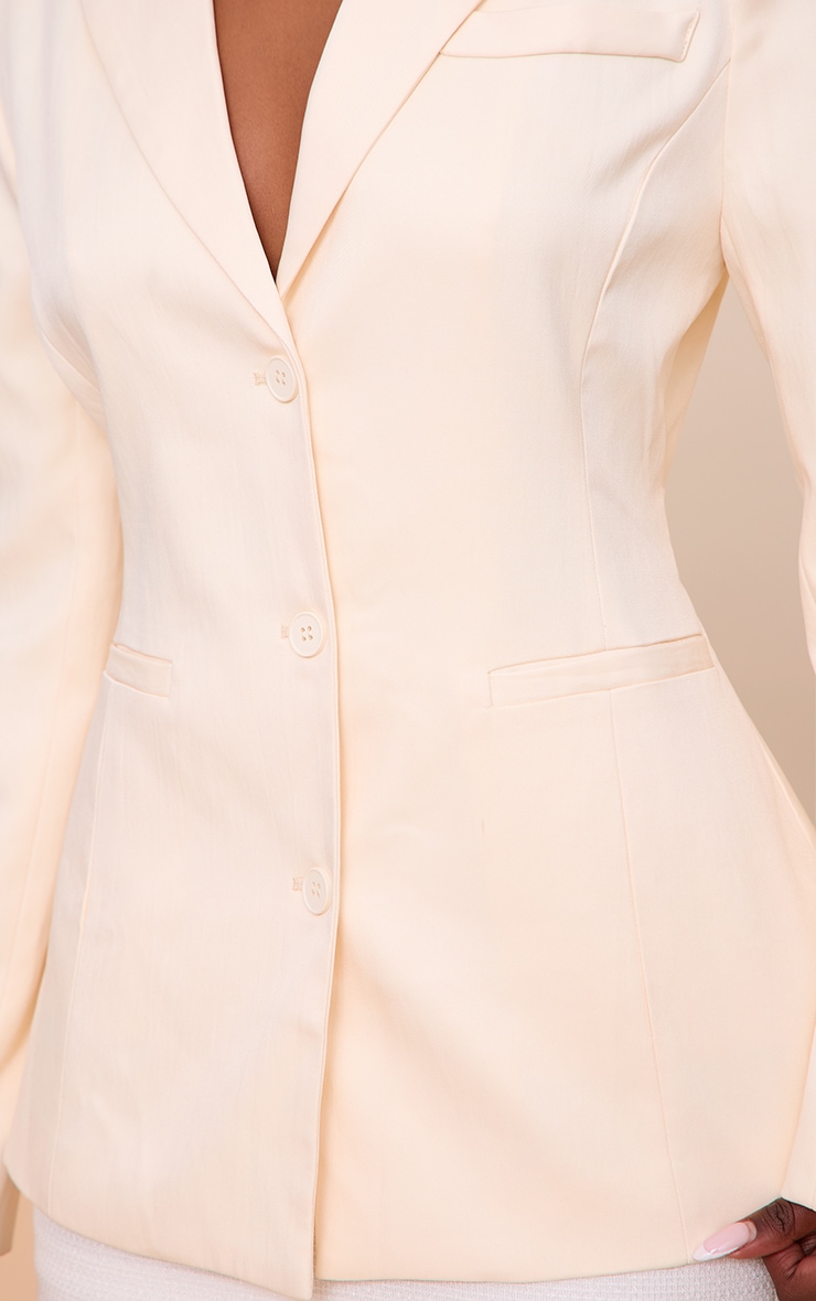 Off White Cinched Back Single Breasted Blazer image 4