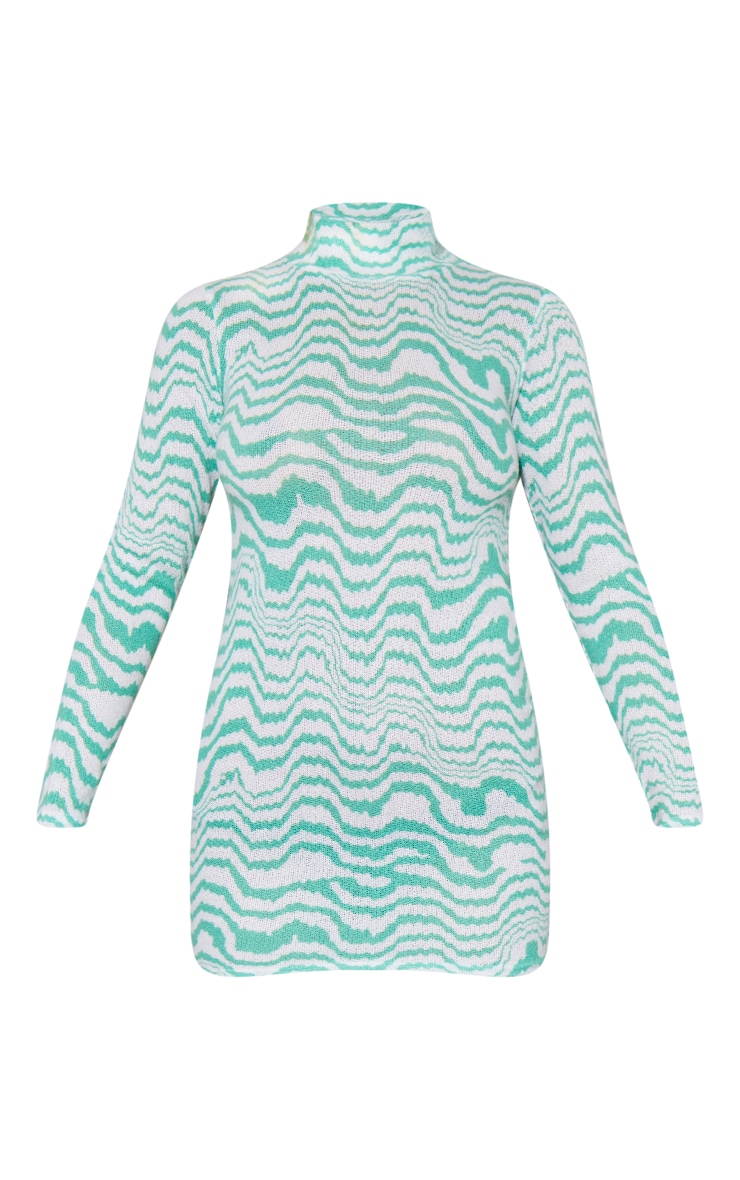 Bright Green Abstract Print Brushed Roll Neck Shift Dress image 5