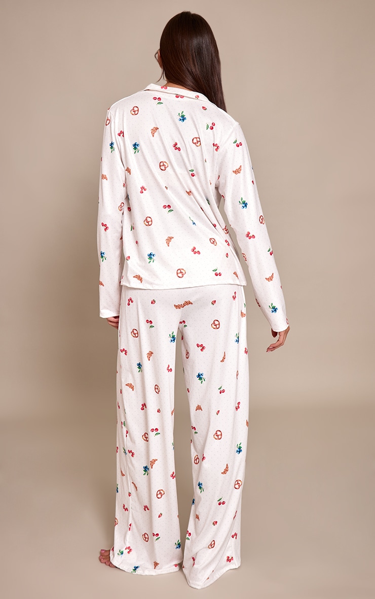 Cream Berry and Polka Dot Print Long Sleeve Button Through Pj Set image 2