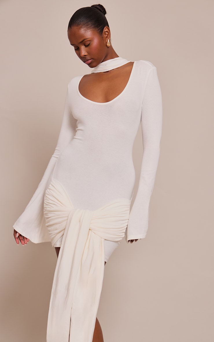 White Jersey Wrap Scarf Detail Mini Dress image 4