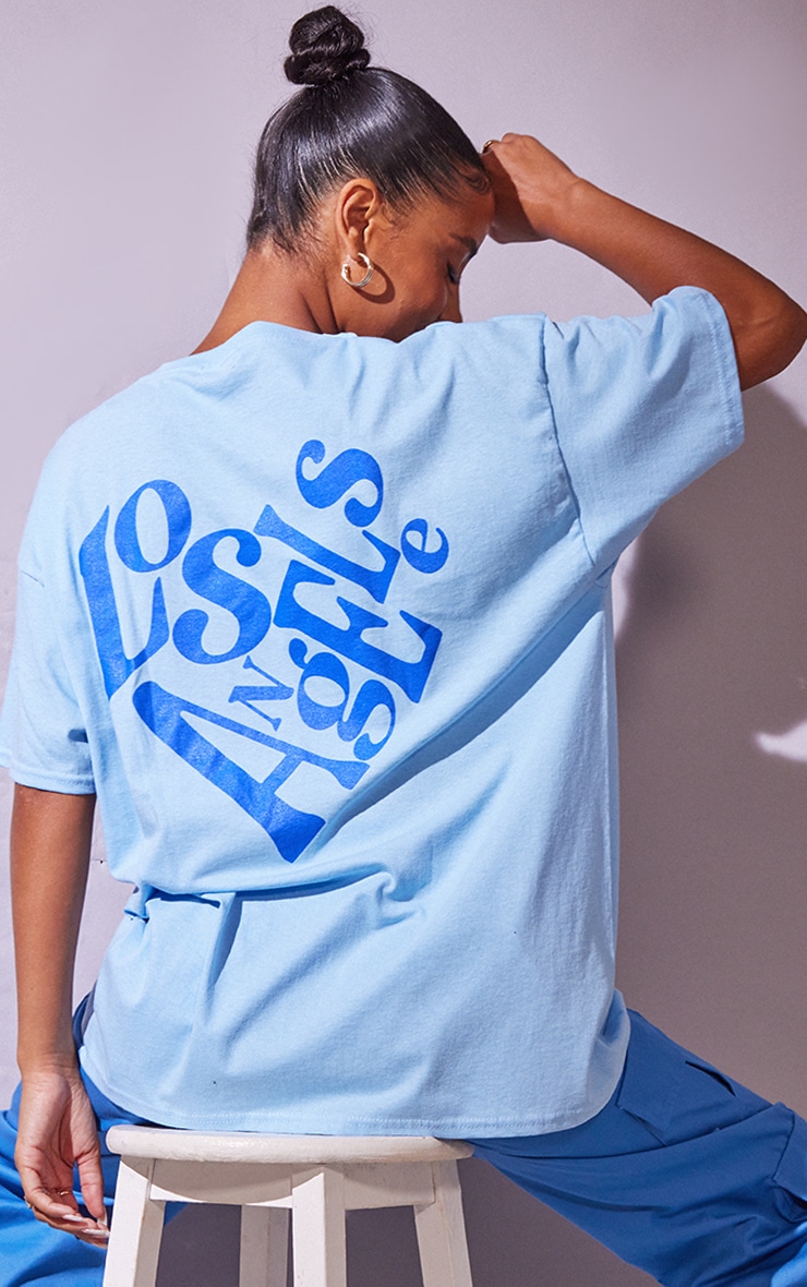Baby Blue Los Angeles Print T Shirt PrettyLittleThing UAE