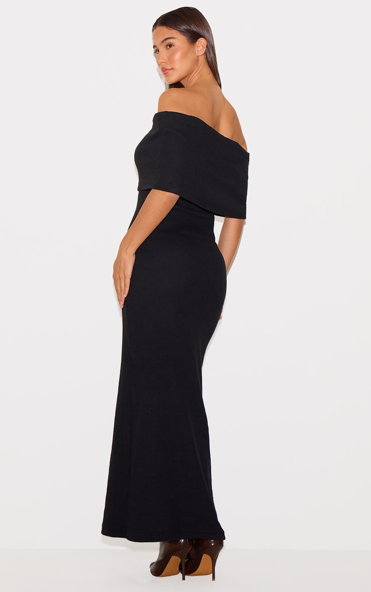 Black Heavy Brushed Rib Sleeveless Bardot Maxi Dress image 2