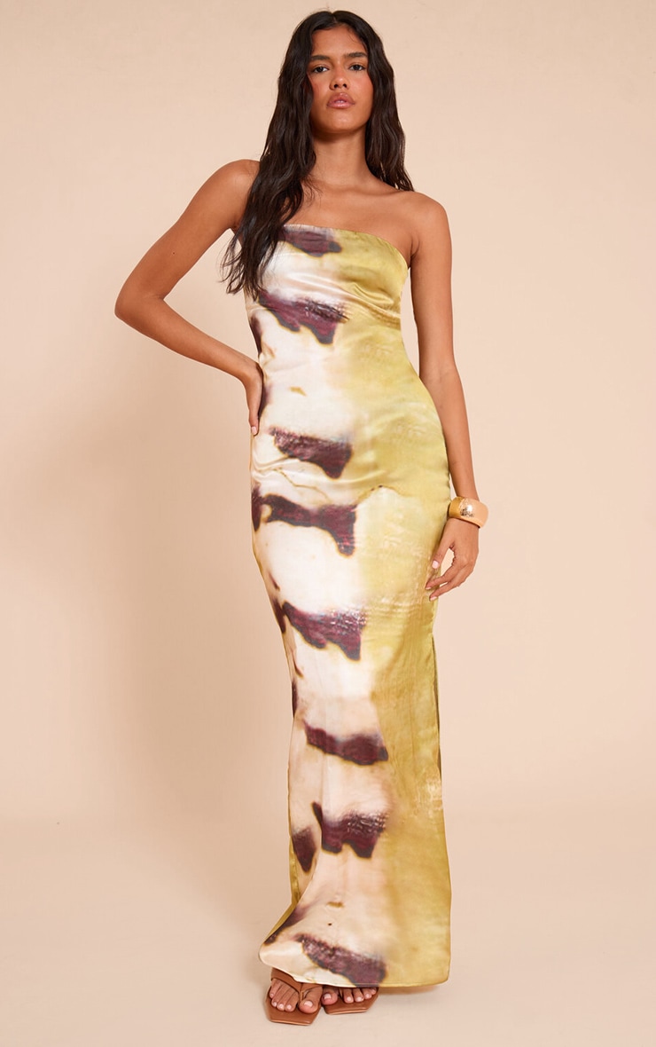 Lime Shell Print Satin Maxi Dress image 1