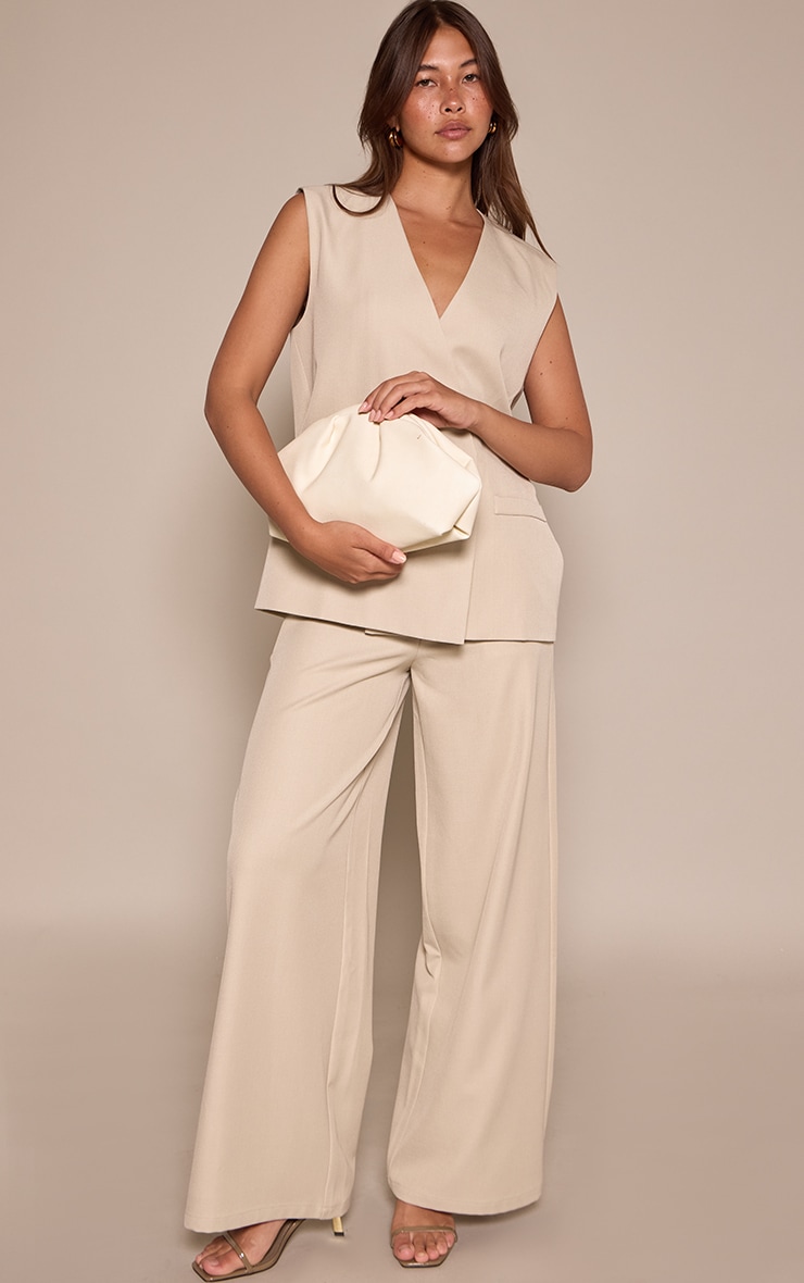  Almond Woven Collarless Oversized Shoulder Pad Vest image 3