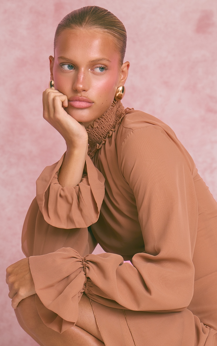 Peach Chiffon Frill Hem Shift Dress image 3
