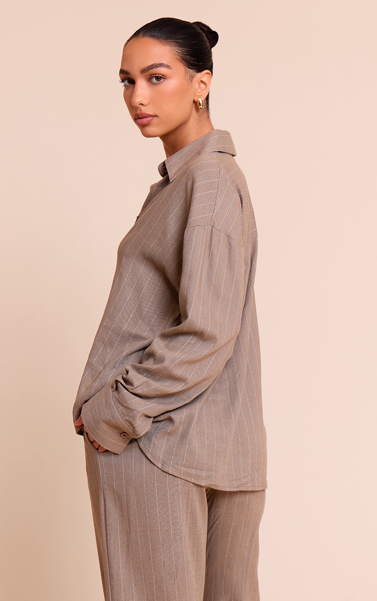 Taupe Pinstripe Oversized Long Sleeve Shirt image 2