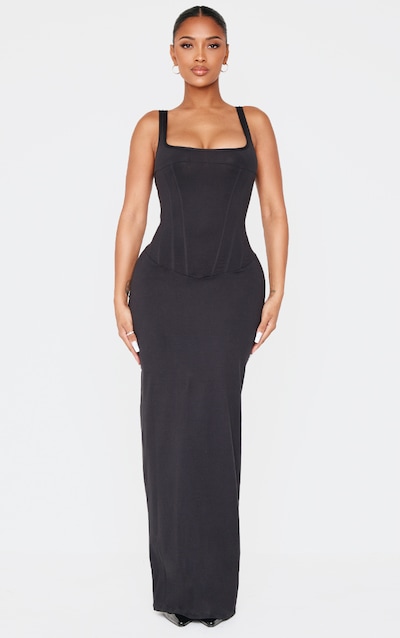 Shape Black Sculpt Square Neck Corseted Maxi Dress.