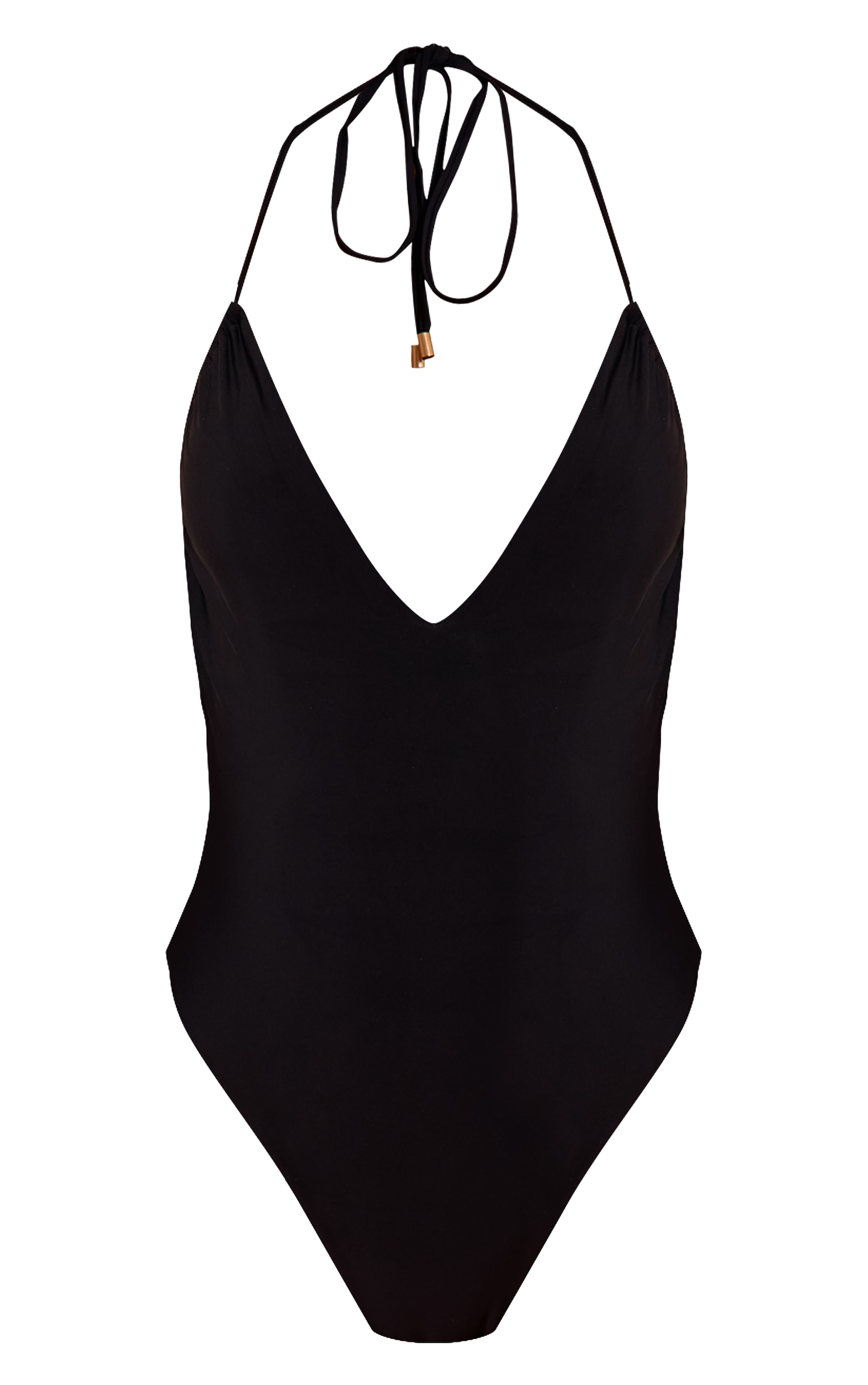 Black Ruched Detail Halter Tie Swimsuit image 5
