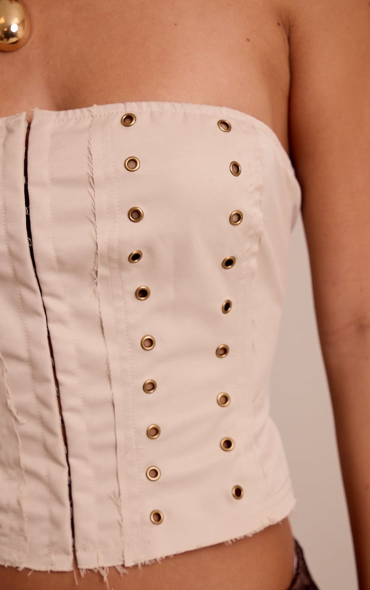 Corset bustier tissé élimé gris pierre à oeillets image 4