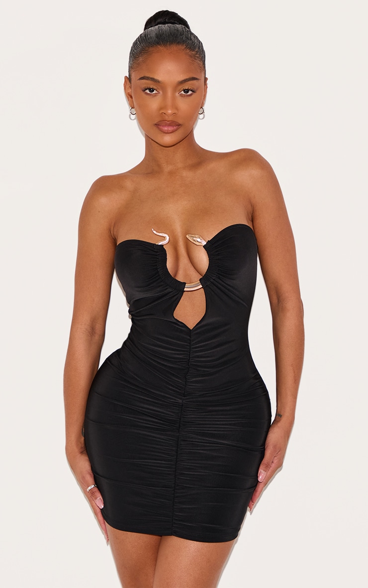 Shape Mini robe bustier noire froncée devant à empiècement serpent image 1