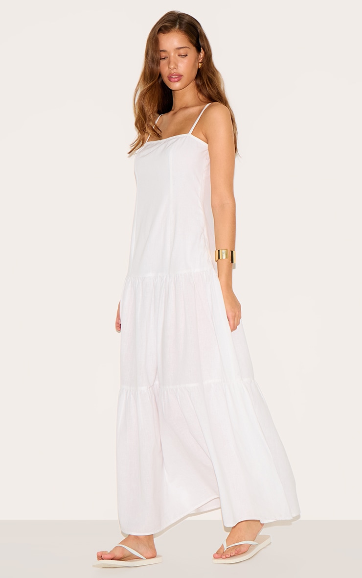 White Corset Dropped Waist Maxi Dress image 3