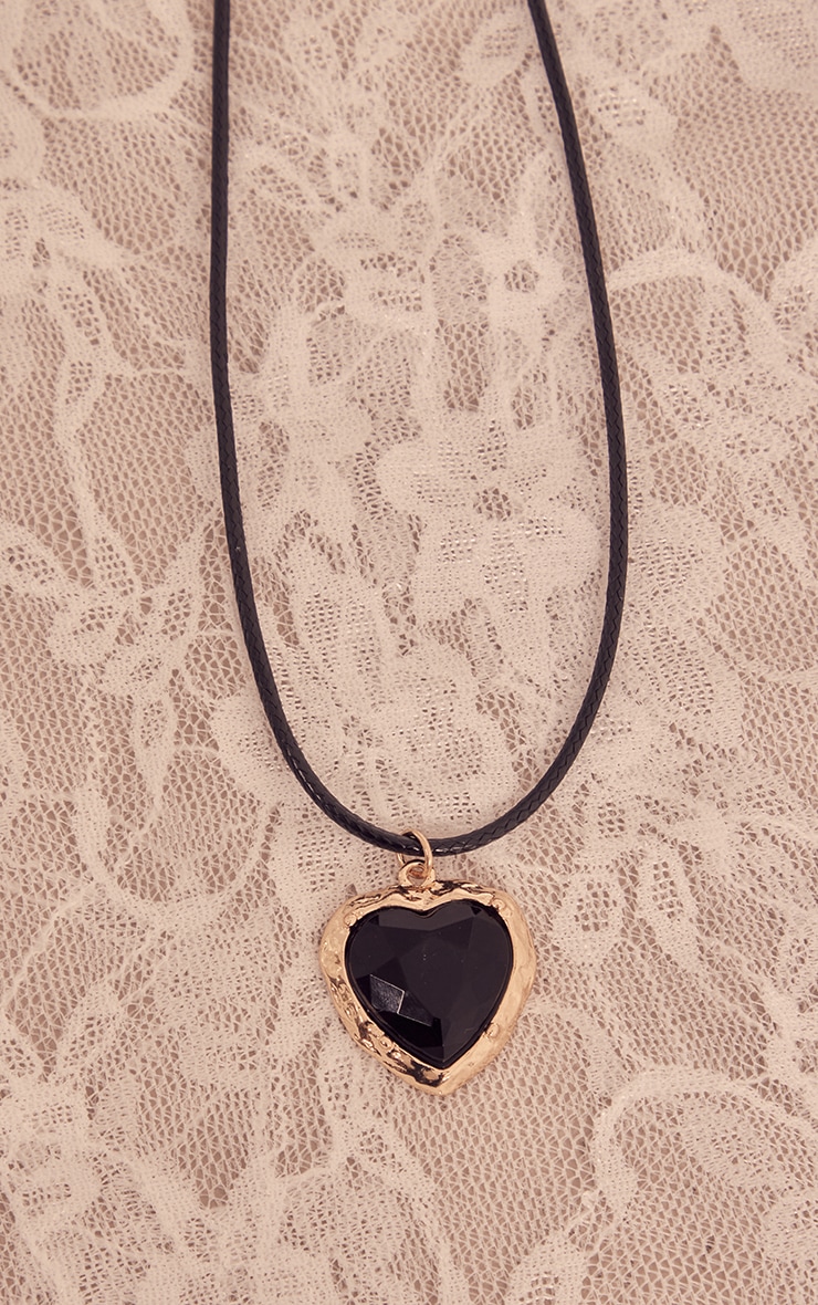 Black Jeweled Heart Cord Necklace PrettyLittleThing UAE