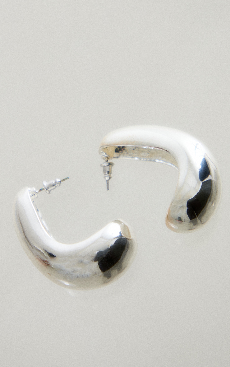 Silver Chunky Flat Curved Earrings image 3