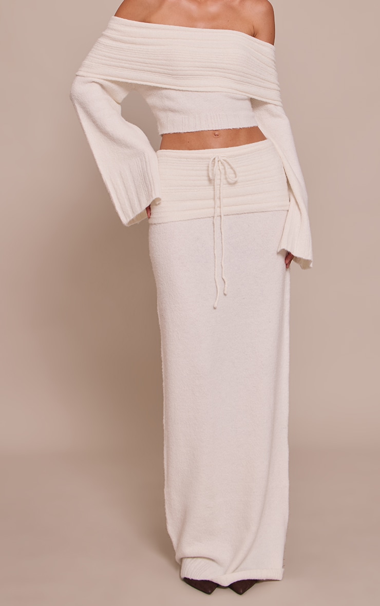 Cream Rib Soft Knit Fold over Maxi skirt image 2