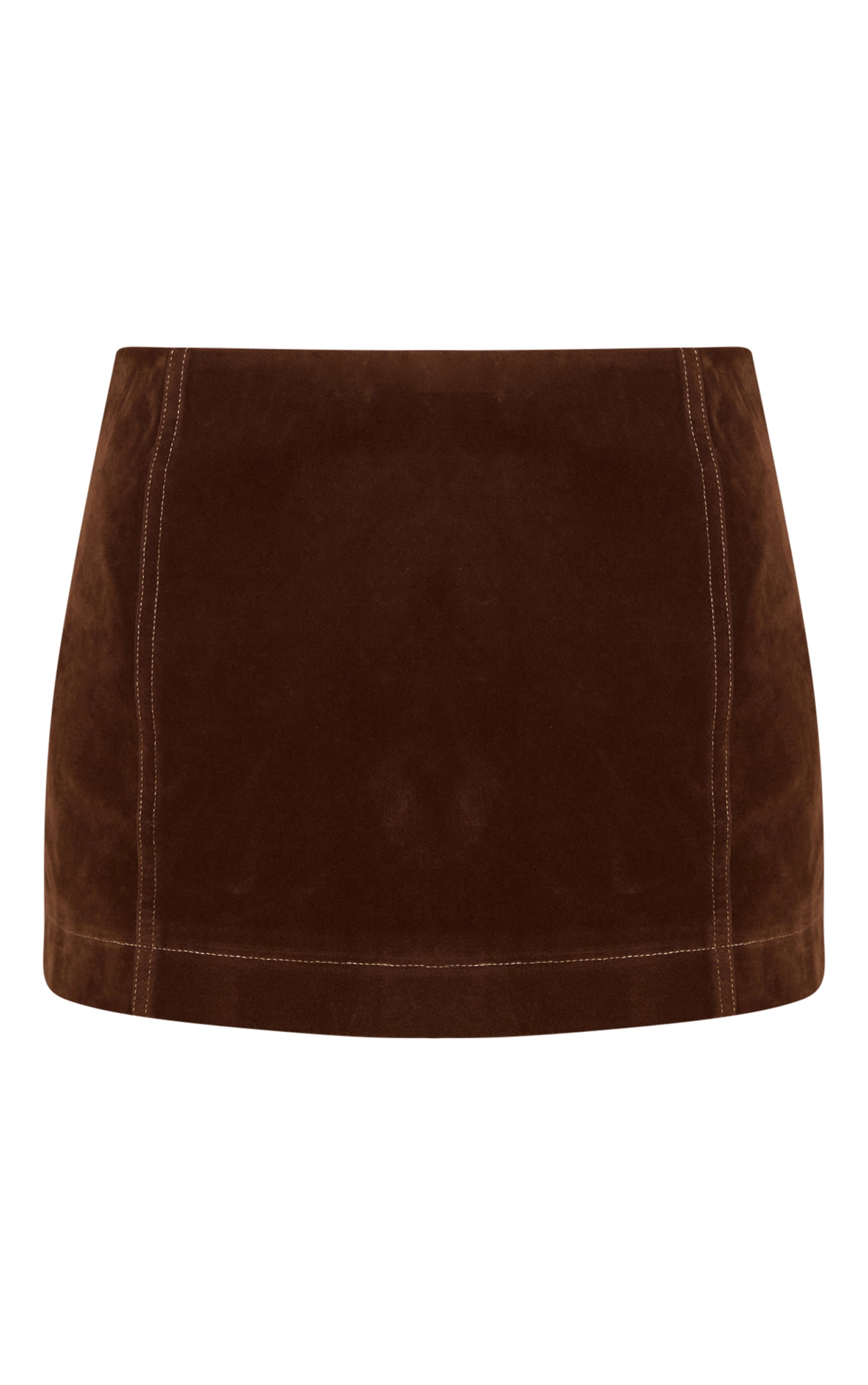 Brown Faux Suede Stitching Detail Mini Skirt image 6
