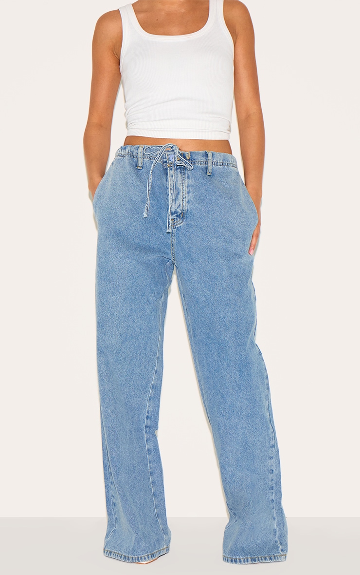 Jean Évasé Petite en Denim Bleu Clair Détendu à Cordon image 2