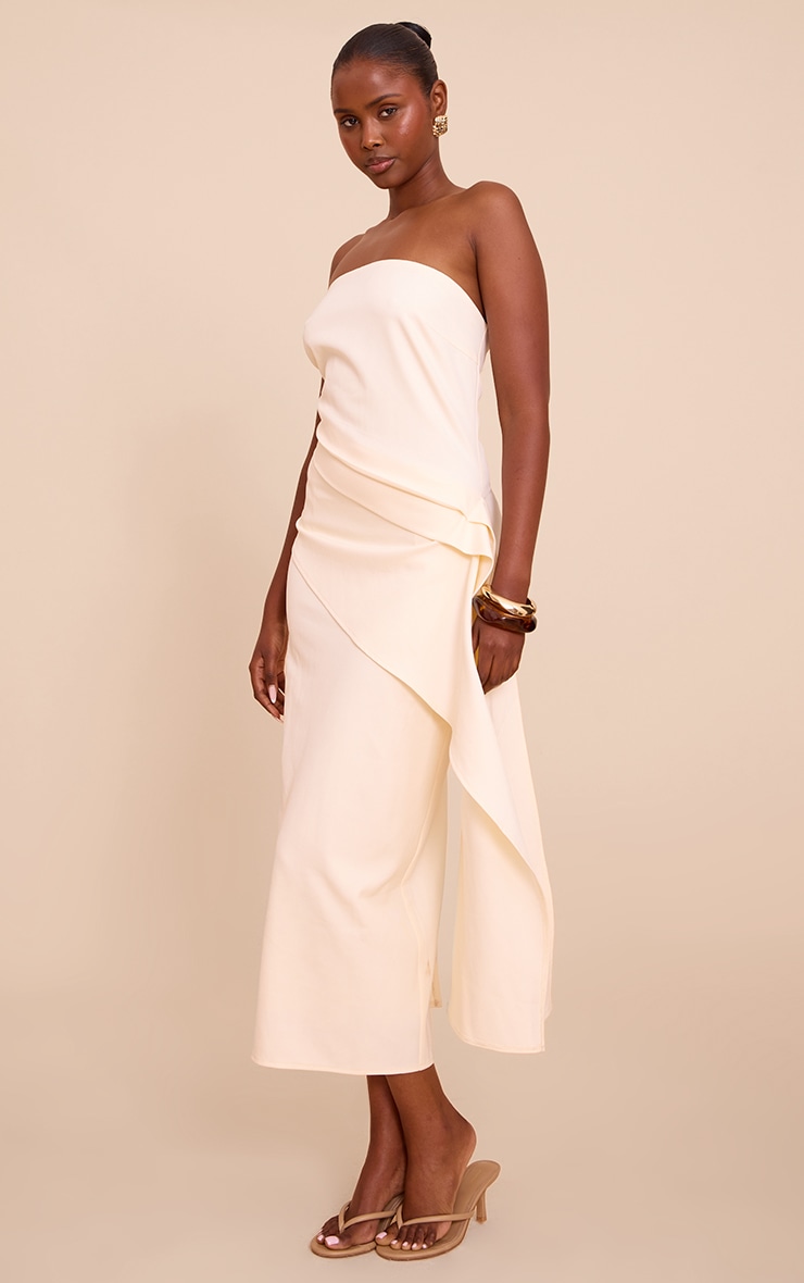Butter Cream Woven Ruched Drape Detail Dress image 3