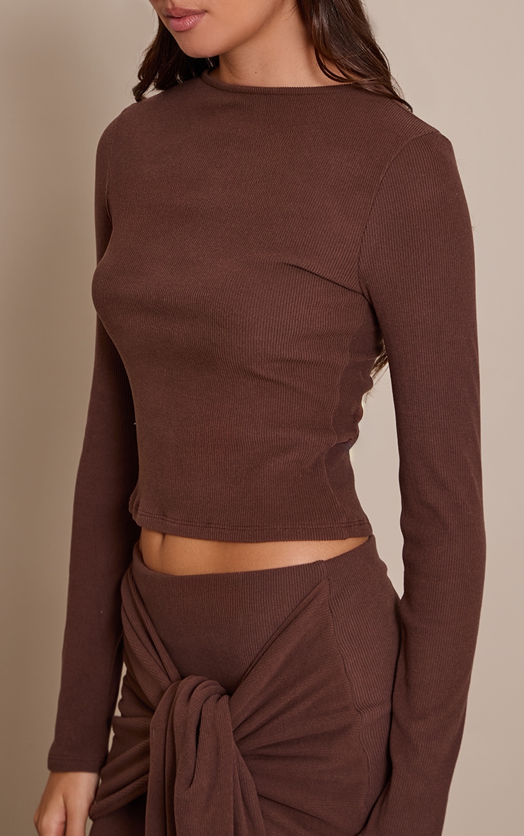 Brown Soft Brushed Long Sleeve Long Top  image 4