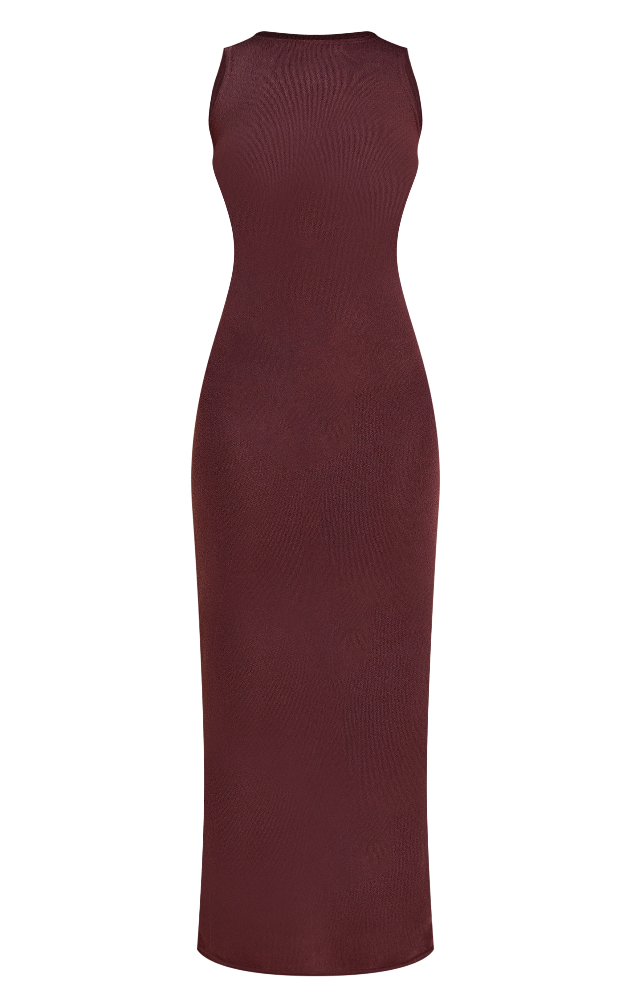 Robe longue texturée chocolat sans manches à col bateau image 5