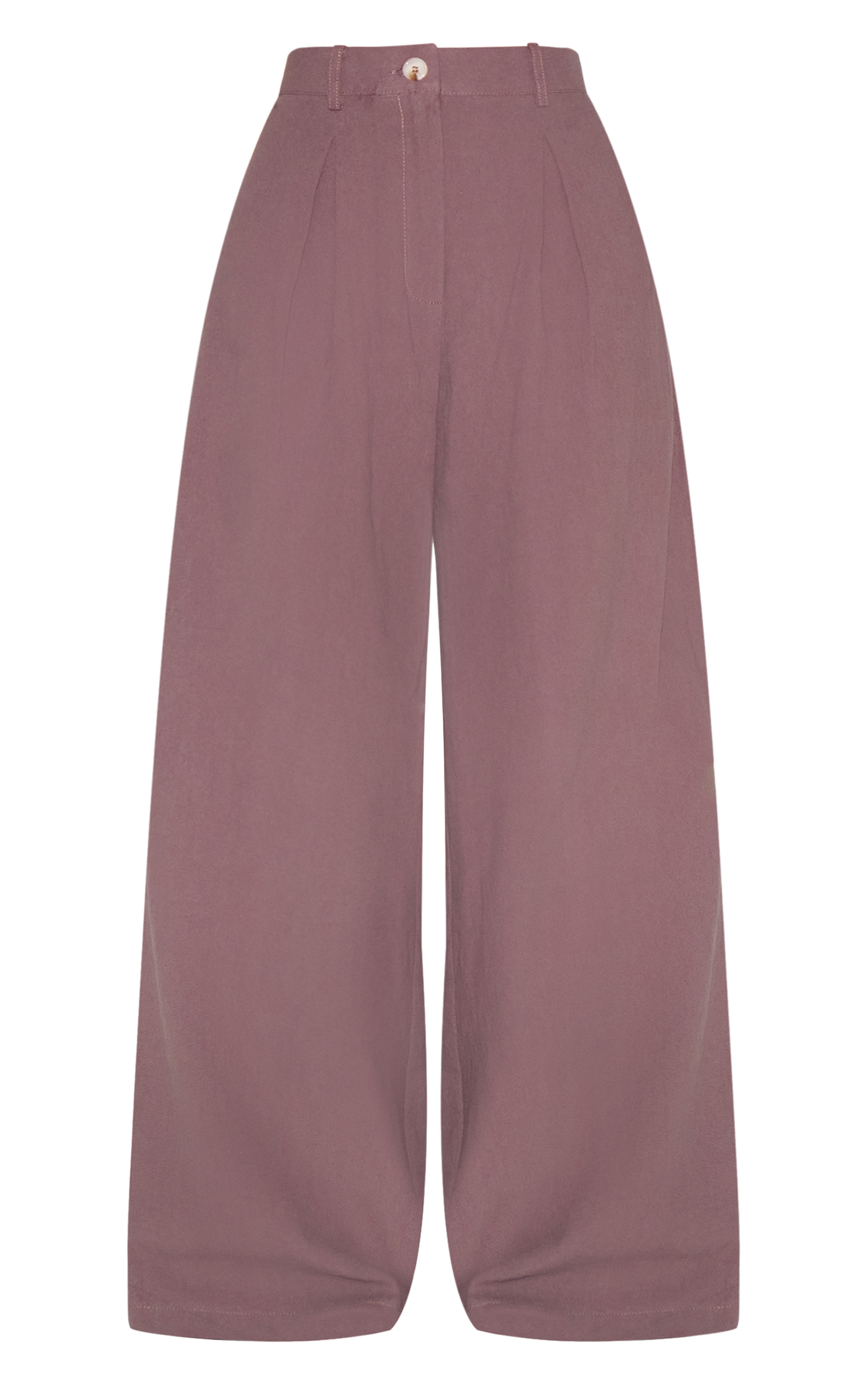 Dark Brown Linen Look Wide Leg Pleated Pants image 5