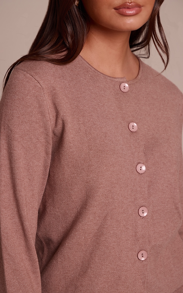 Mocha Compact Knit Collarless Cardigan image 4