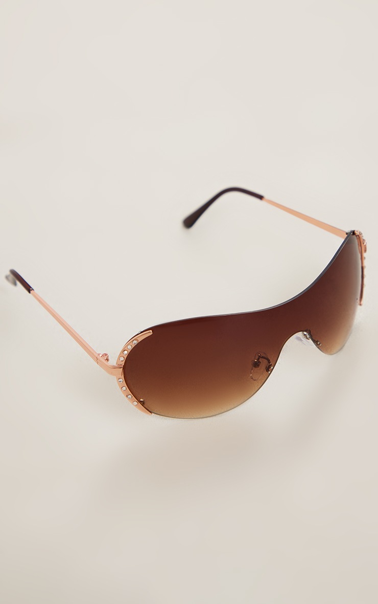 Lunettes de soleil à branches métalliques et verres dégradés - Marron clair main image 0