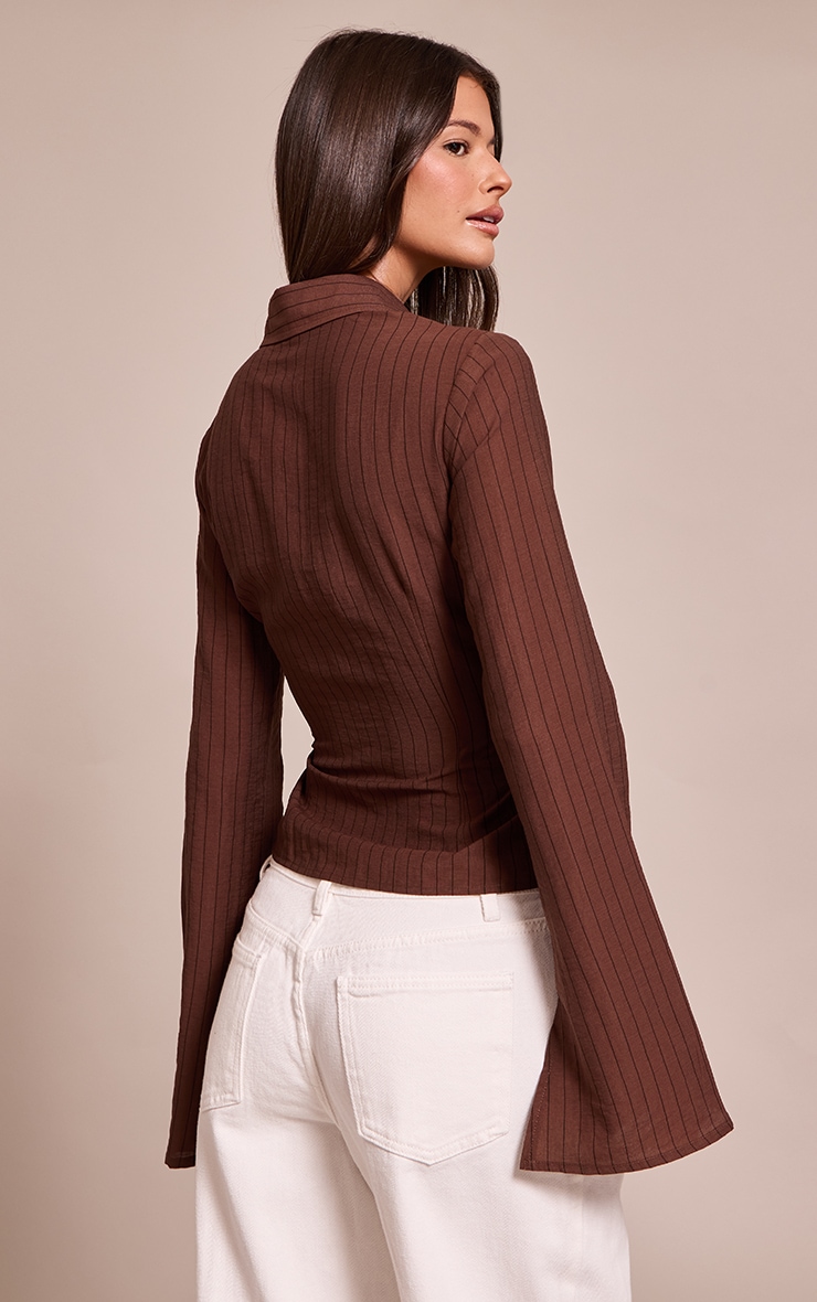 Chocolate Stripe Seam Detail Fitted Shirt image 2