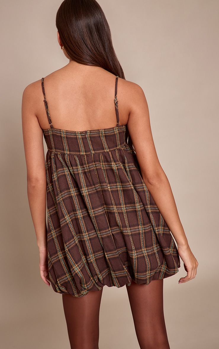 Brown Check Strappy Puff Ball Dress image 2