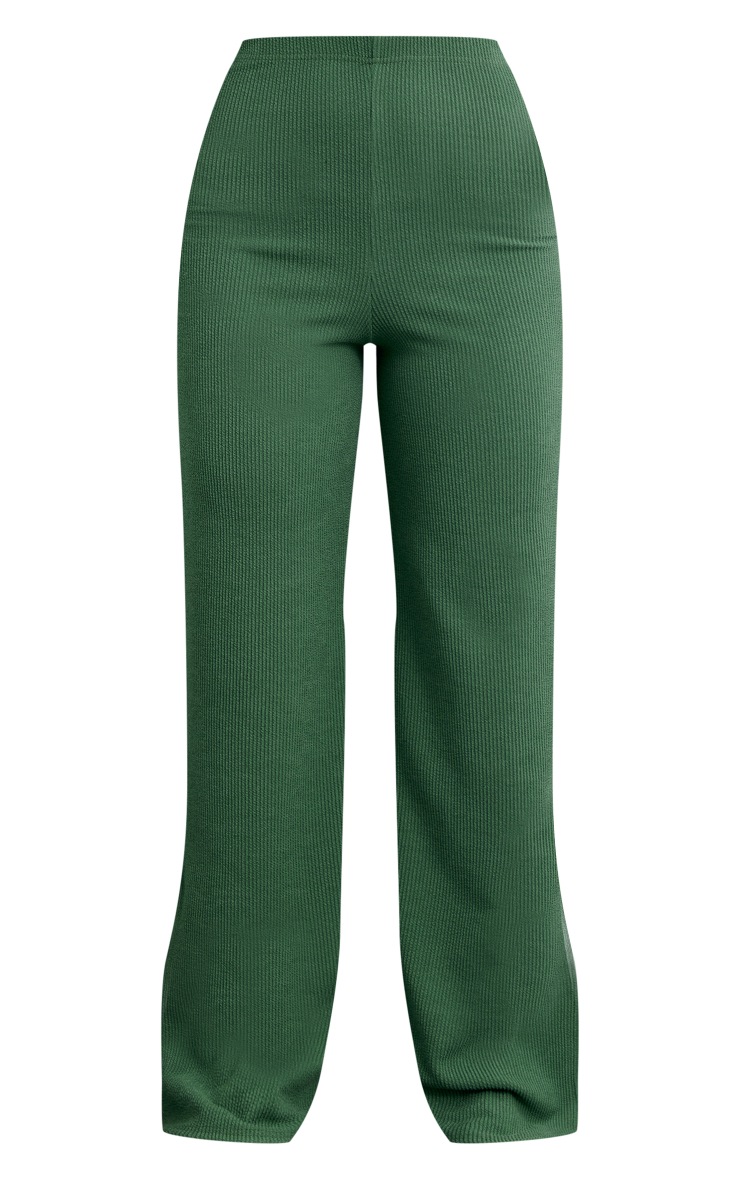 Green High Rise Crinkled Pointelle Pants