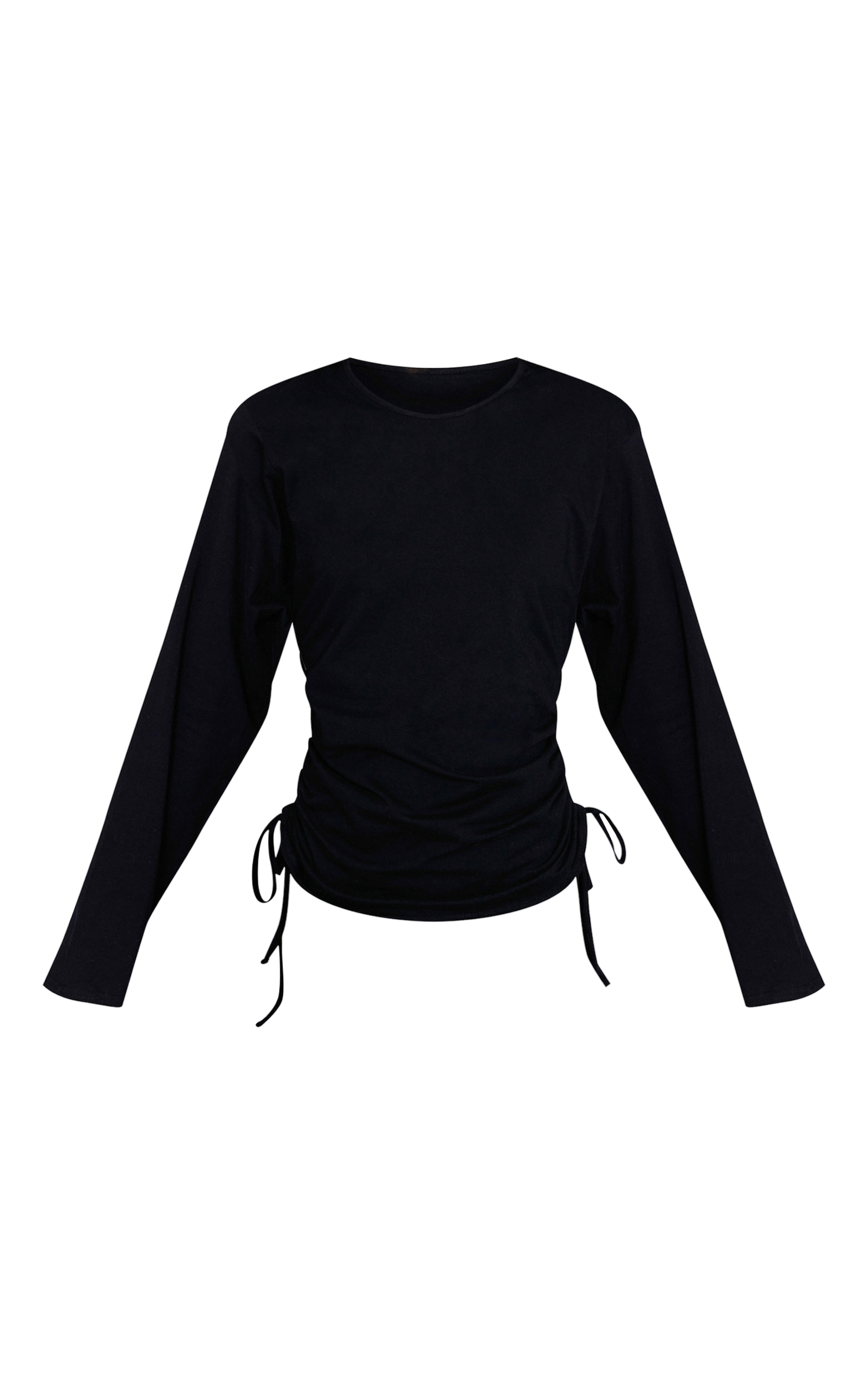 Black Cotton Ruched Side Detail  Slouchy Top image 5