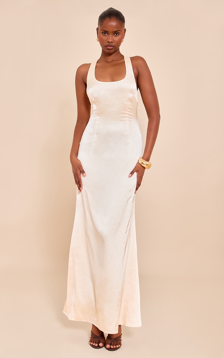 Natural Satin Cross Back Midaxi Dress image 1
