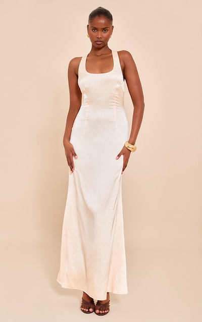 Robe longue satinée non colorée à dos croisé