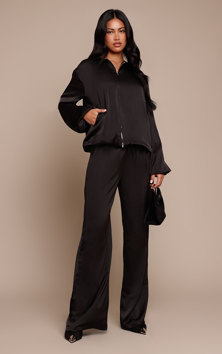 Black Textured Satin High Neck Jacket image 3