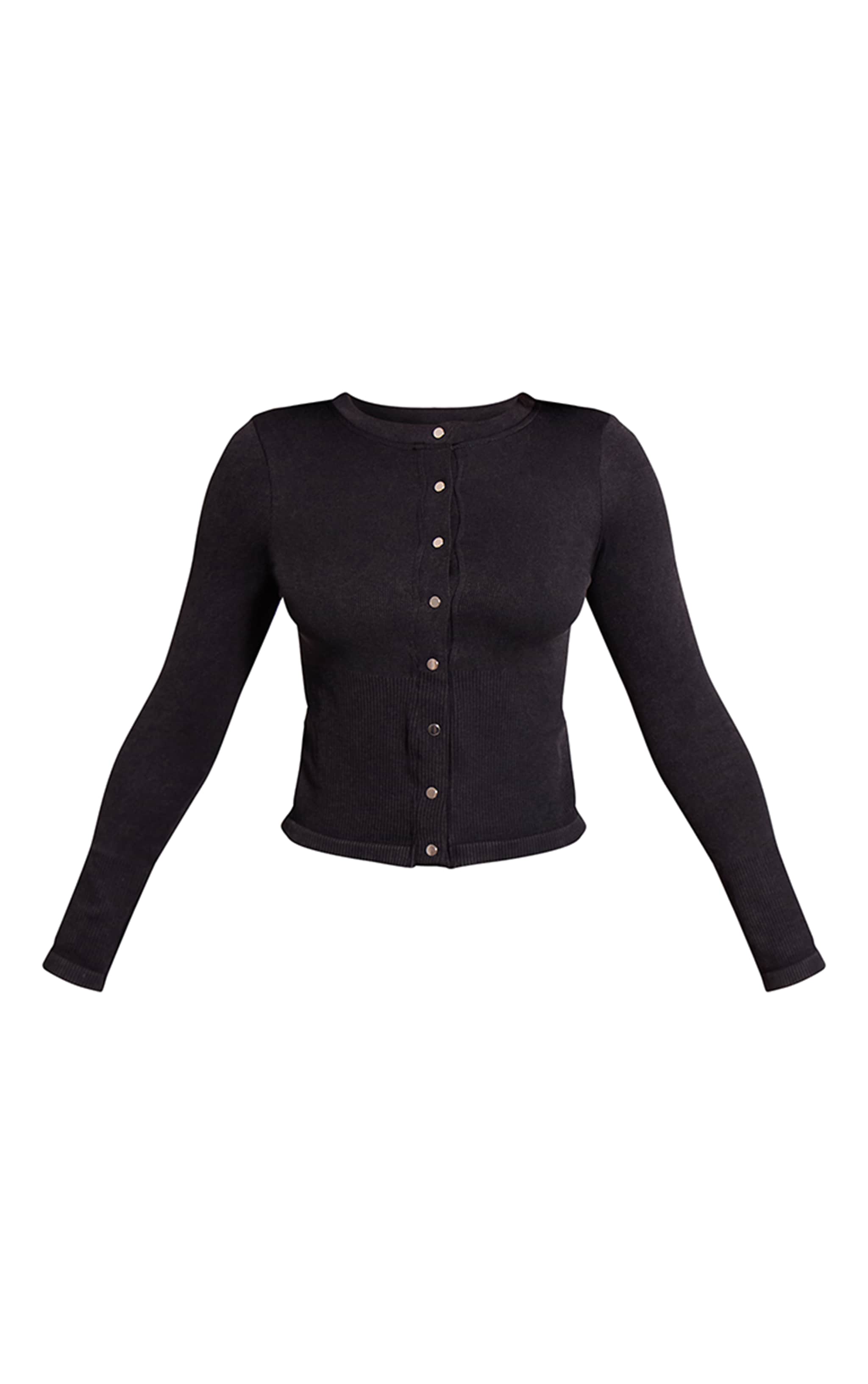 Petite Charcoal Faded Contour Rib Long Sleeve Button Up Top image 5