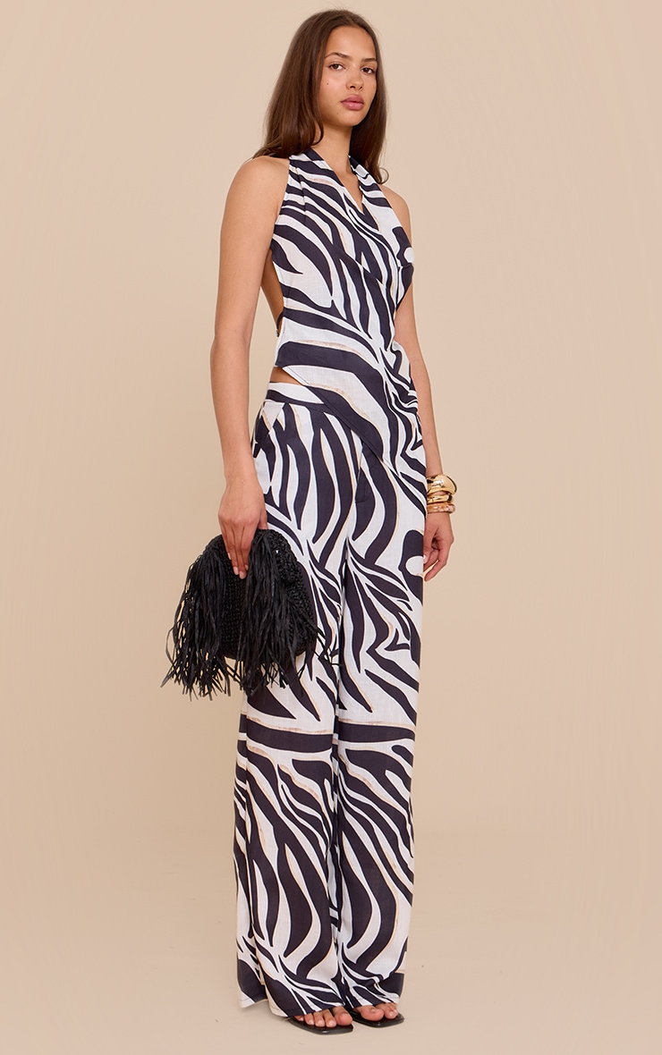 Black Zebra Printed Wide Leg Pants image 3