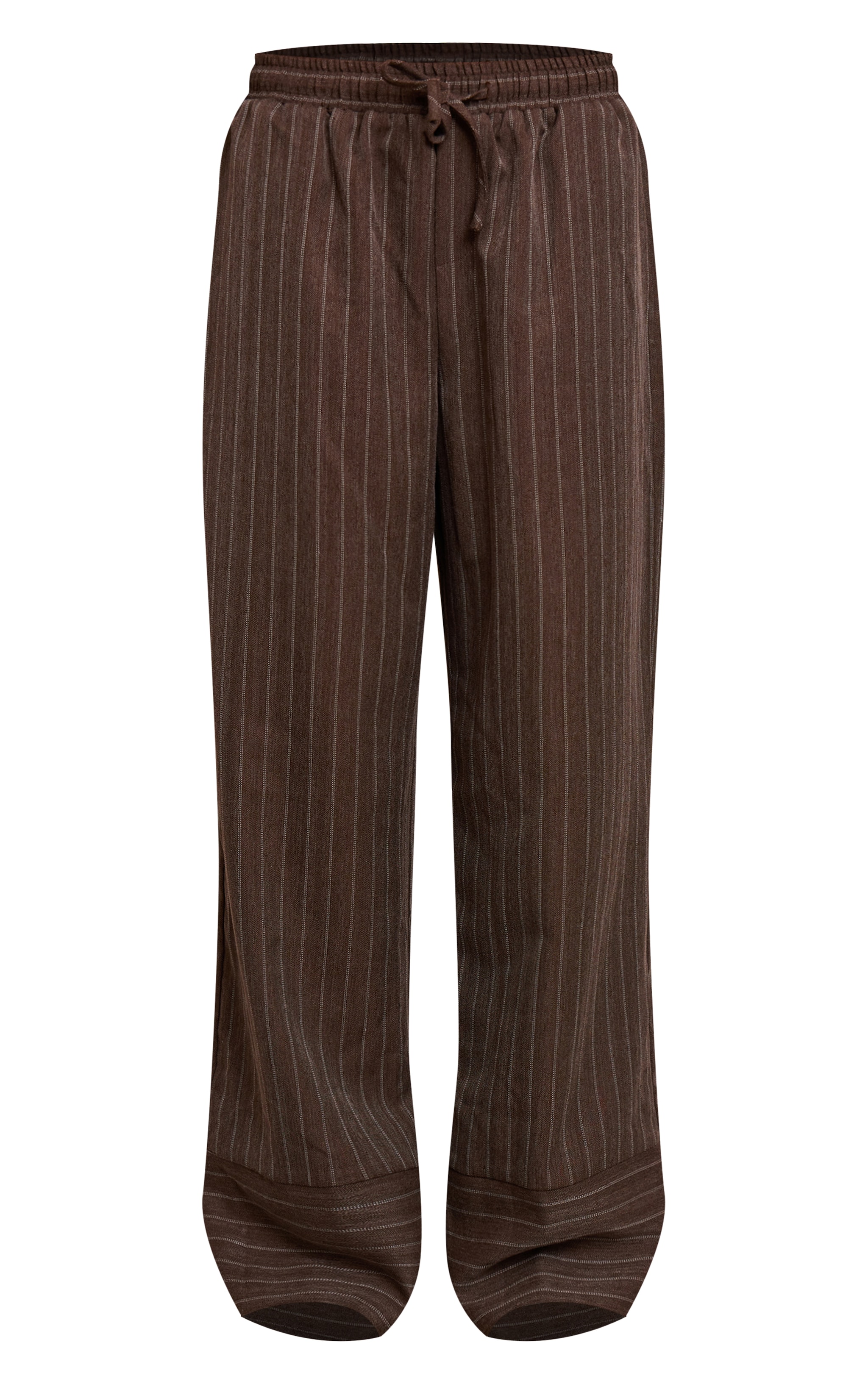 Brown Pinstripe Woven Drawstring Pants image 5