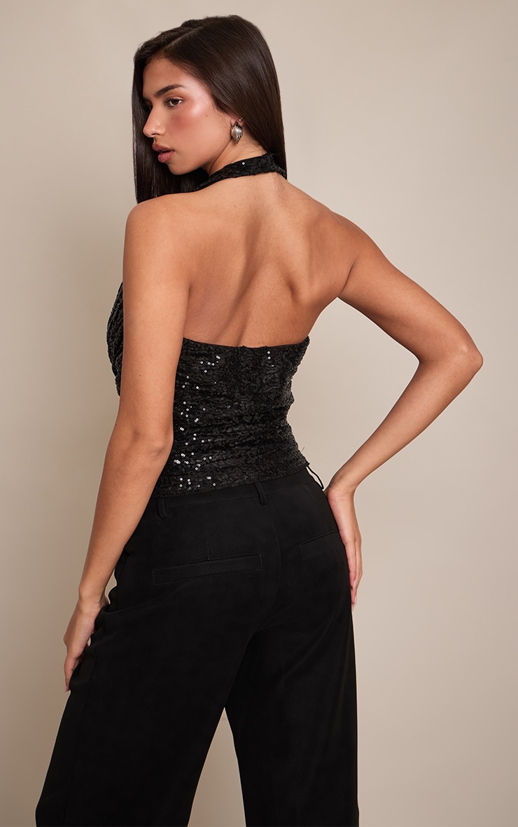 Black Sequin Halter Neck Top image 2