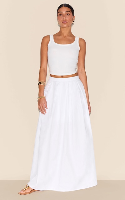 Petite White Woven Zip Back Maxi Skirt