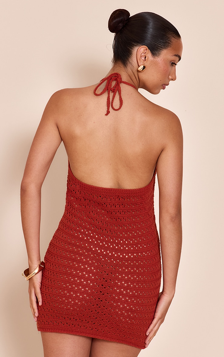 Mini robe en maille style crochet rouille à perles image 2