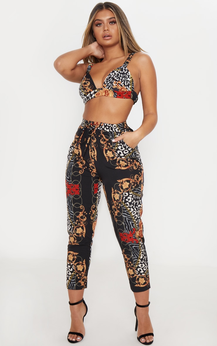 Black Mixed Print Satin Bralet image 4