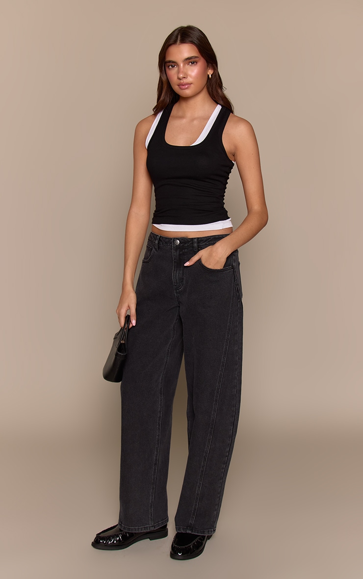 Washed Black Mid Rise Stretch Barrel Jeans image 2