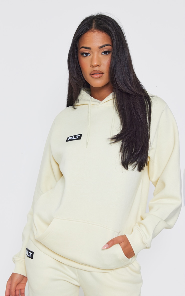 PRETTYLITTLETHING Tall Cream Logo Badge Detail Oversized Hoodie image 3